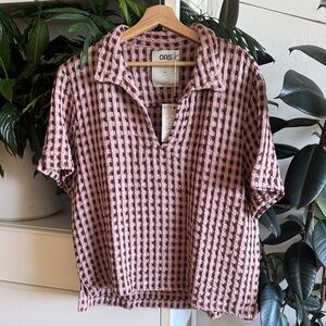 OAS Pink and Black Textured Short Sleeve Shirt